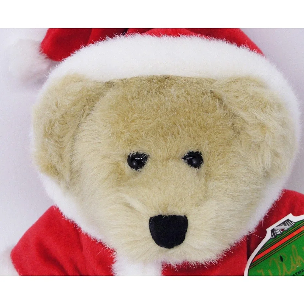 1997 WishPets Theodore Bear Christmas Santa Outfit 12 Inch Beige Vintage Teddy